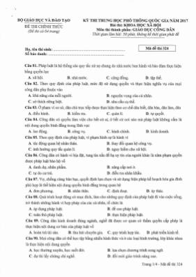 Đề thi Trung học phổ thông Quốc gia môn Giáo dục công dân năm 2017 - Mã đề 301